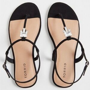 TORRID Black Jeweled T-Strap Flat Sandals